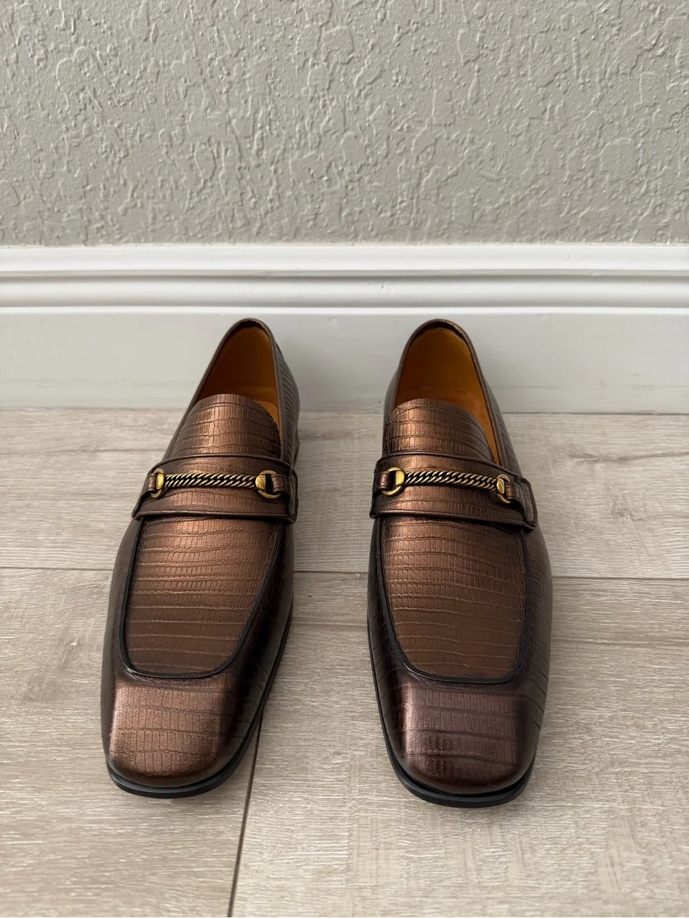Tom Ford Bronze Embossed Leather Bit Loafers men 11.5